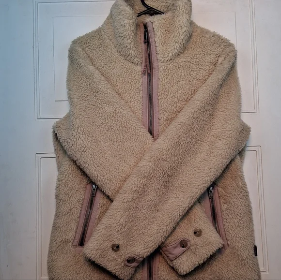 Patagonia Womens Divided Sky Sherpa Fleece Jacket Full Zip Pockets Ivory Size M - Picture 2 of 11